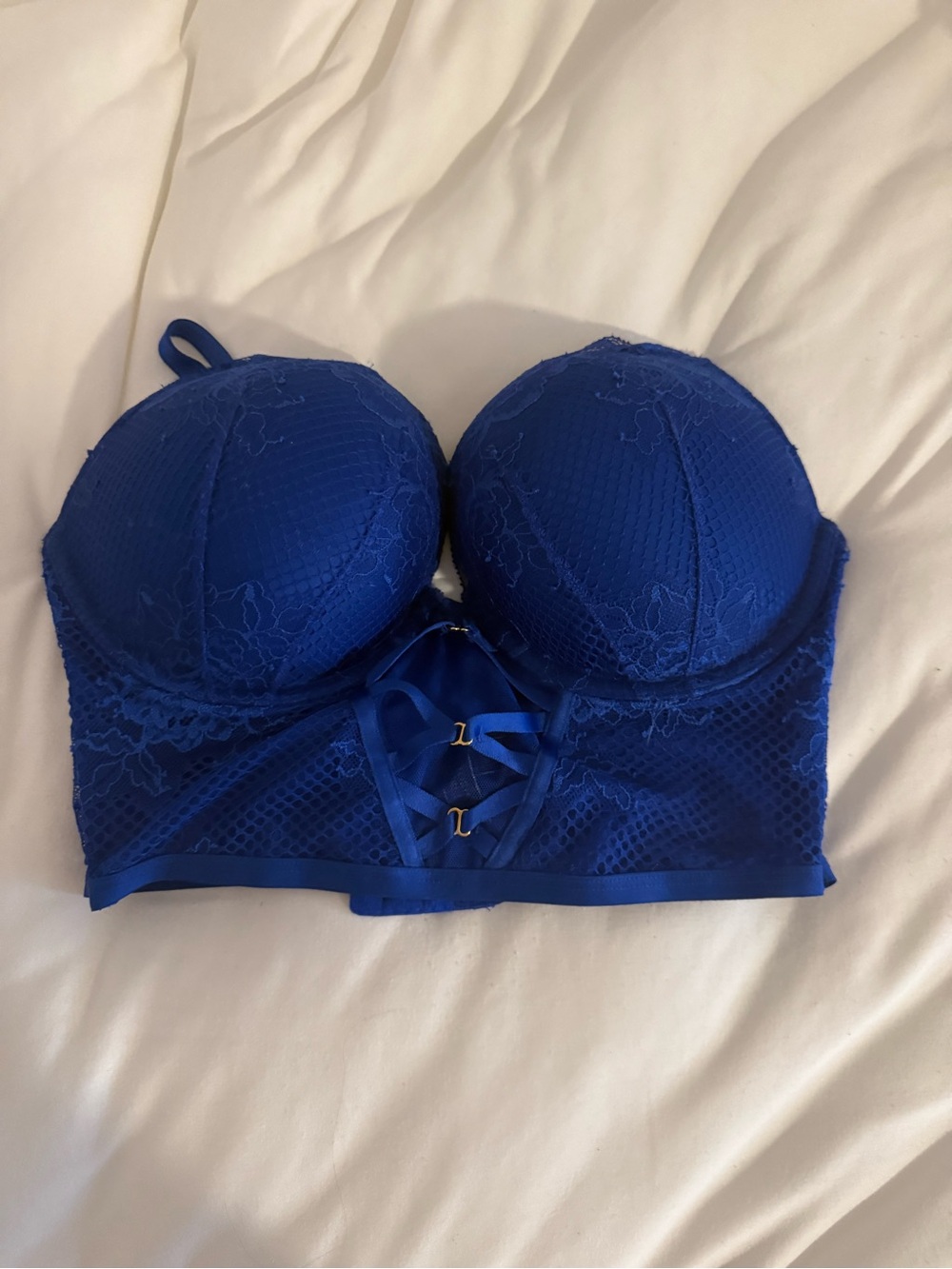 Blue Lace Longline Bustier Bra